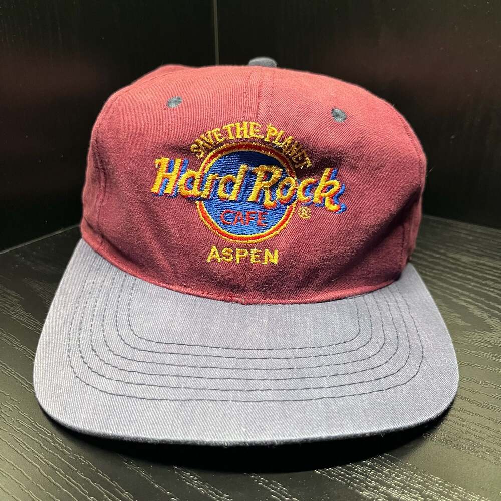 Vintage Hard Rock Cafe Aspen Save The Planet Snapback Hat Maroon One Size